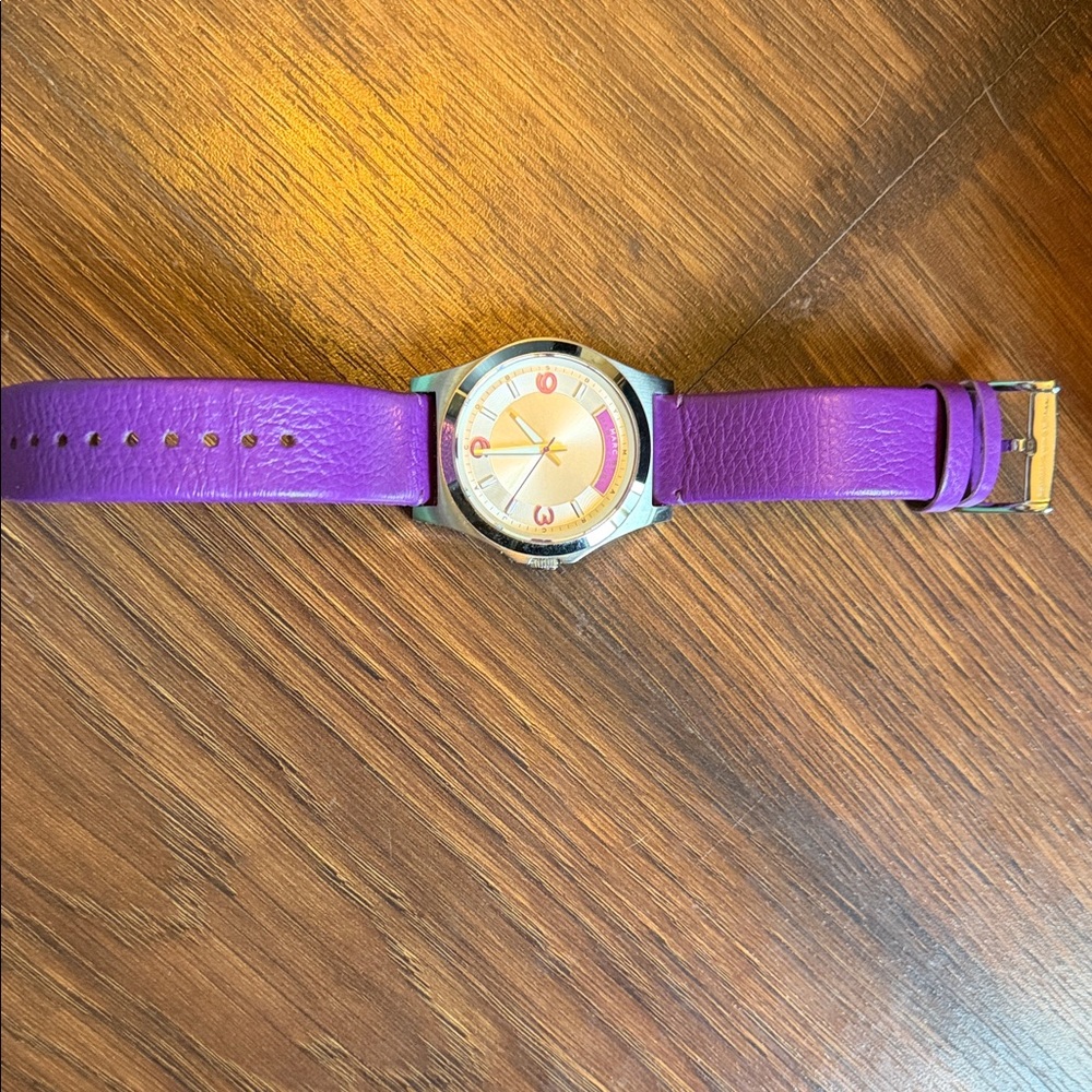 Marc Jacob’s Purple Leather Strap Watch. Needs battery